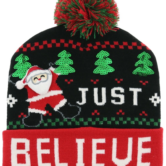 SANTA JUST BELIEVE 3D UGLY HOLIDAY SEASON KNIT HAT - Picture 1 of 1